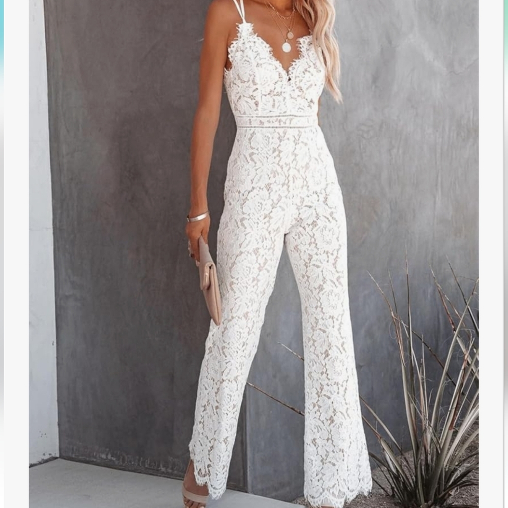 Chic White Lace Jumpsuit High Waisted NWT